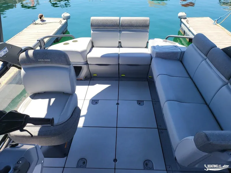 Slide: The Image of 2023 Sea-Doo Switch Cruise 21 interior with spacious seating and modern design. - 15