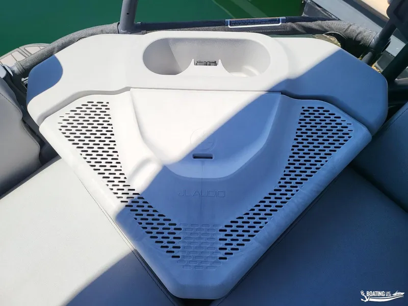 Slide: The Image of 2023 Sea-Doo Switch Cruise 21 JL Audio speaker system on deck. - 22