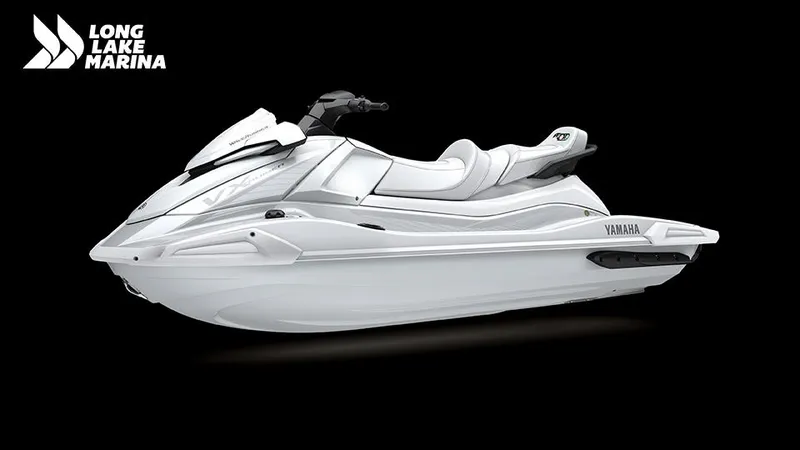 Slide: The Image of 2025 Yamaha VX Cruiser with Audio, sleek white design, showcased by Long Lake Marina. - 4