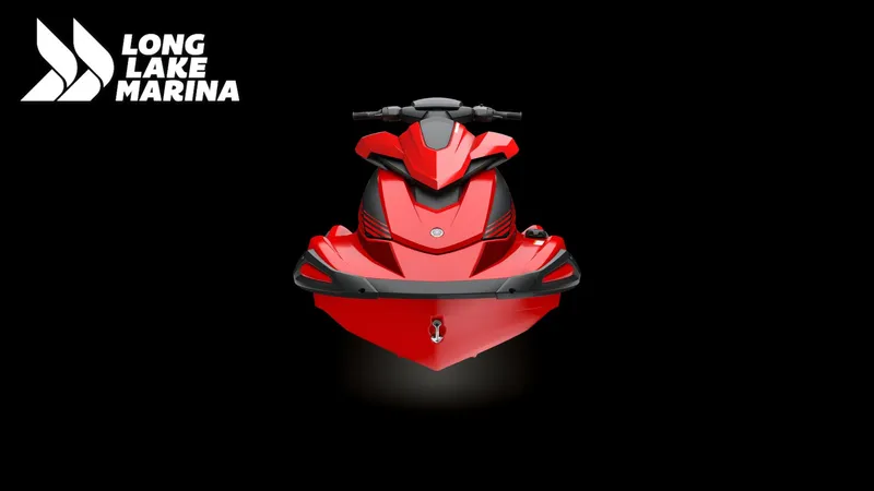 Slide: The Image of 2025 Yamaha VX Deluxe w/ Audio, red jet ski, front view, Long Lake Marina logo. - 6