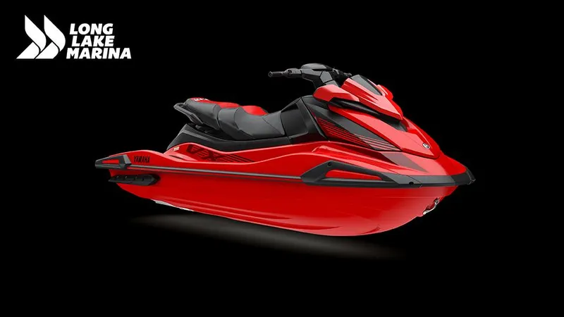 Slide: The Image of 2025 Yamaha VX Deluxe w/ Audio, red jet ski, displayed at Long Lake Marina. - 8