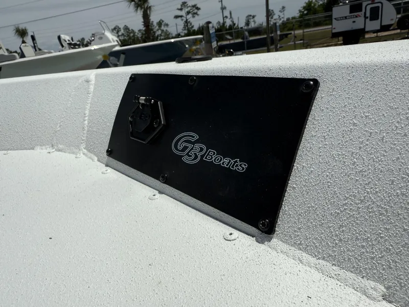 Slide: The Image of G3 Boats Bay 20, 2025 model, logo on textured white surface. - 10