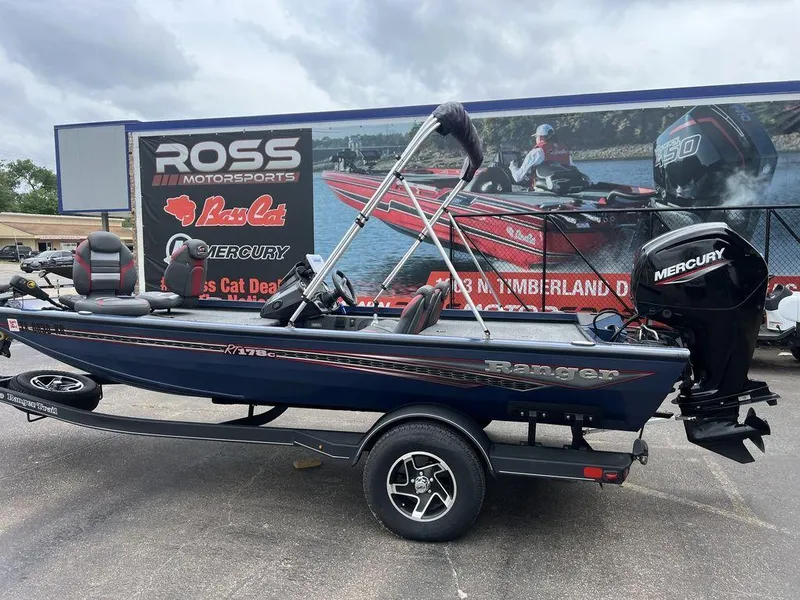Slide: The Image of 2022 Ranger RT178C boat with Mercury engine at Ross Motorsports dealership. - 2