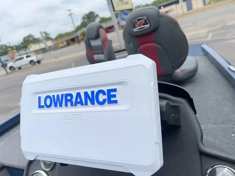 Slide: The Image of 2022 Ranger RT178C boat with Lowrance Elite fish finder, featuring comfortable seating. - 24