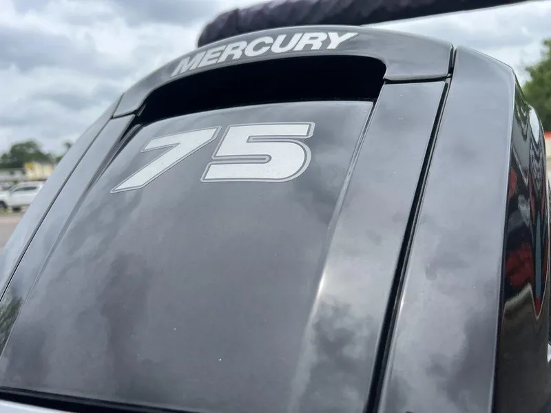 Slide: The Image of Mercury 75 horsepower engine on 2022 Ranger RT178C boat, close-up view. - 43