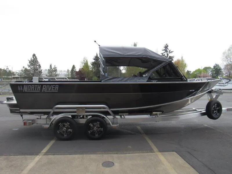 Slide: The Image of 2025 North River 23 SEAHAWK RTF boat on trailer, side view. - 6