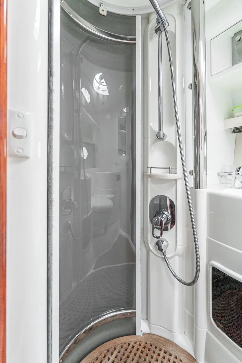 Slide: The Image of Shower area in 2000 Fairline 48 Targa yacht, featuring modern fixtures and sleek design. - 46