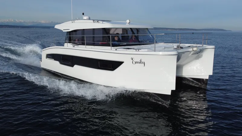 The Image of 2022 Fountaine Pajot MY4.S catamaran cruising on open water. - 0