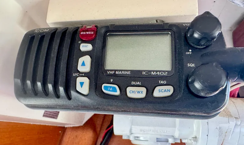 Slide: The Image of VHF marine radio IC-M402 on 1956 Aage Nielsen 50' Yawl. - 23