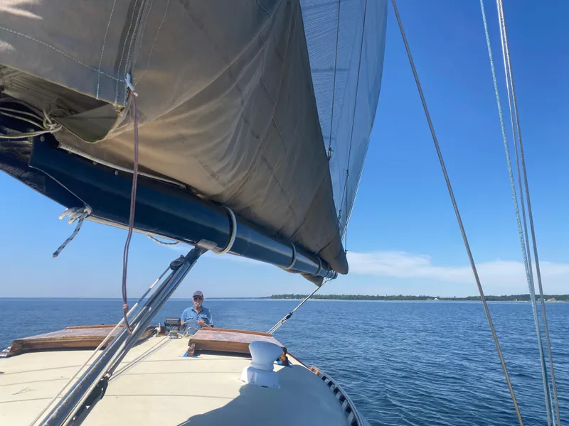 Slide: The Image of Sailing on a 2012 Custom 37ft Catboat Yacht on a clear day. - 14