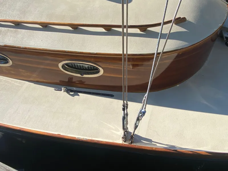 Slide: The Image of 37ft Catboat Yacht, wooden deck and rigging, Barnegat Bay A-Cat, 2012 model. - 20