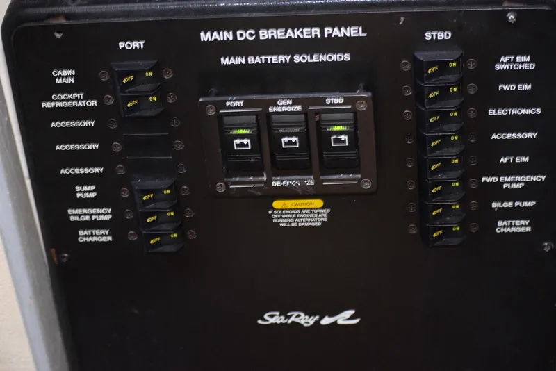 Slide: The Image of Main DC breaker panel of 2005 Sea Ray 340 Sundancer boat. - 23
