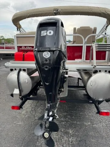 Slide: The Image of 2025 Sun Tracker Bass Buggy 16 XL Select with 50 HP outboard motor, rear view. - 3