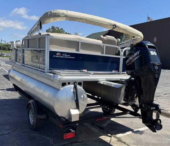 Slide: The Image of 2025 Sun Tracker Bass Buggy 16 XL Select pontoon boat with Mercury 50 engine. - 7