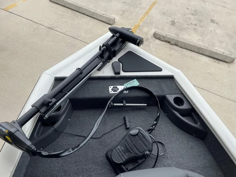 Slide: The Image of 2025 Tracker Pro Team 175 Crappie Edition boat with trolling motor and foot pedal. - 12