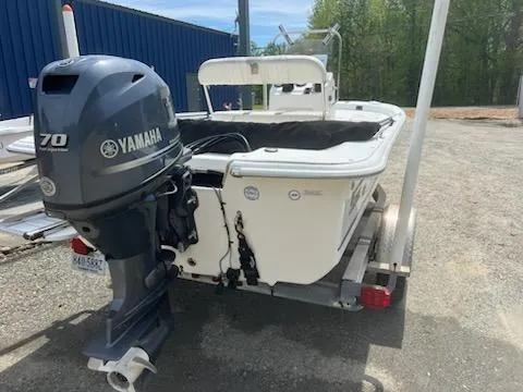 Slide: The Image of 2012 Carolina Skiff JVX18CC boat with Yamaha 70 outboard motor on trailer. - 3