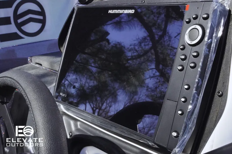 Slide: The Image of Humminbird fish finder on 2025 Skeeter ZXR 20 SE boat dashboard, Elevate Outdoors logo visible. - 6