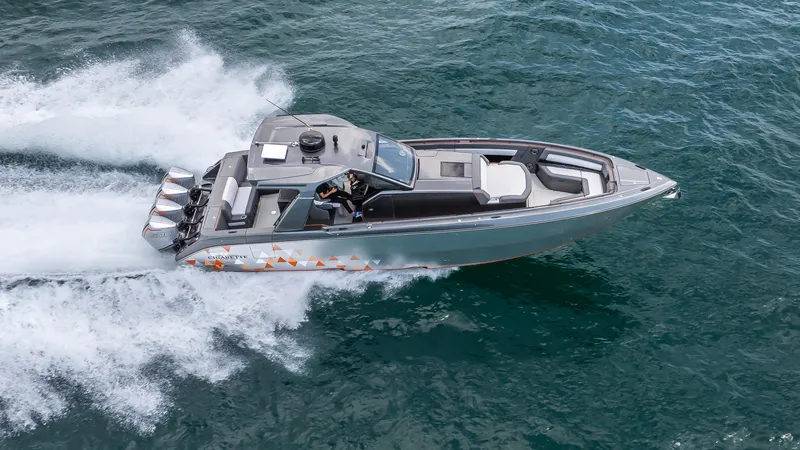 Slide: The Image of 2025 Cigarette 42 Auroris speedboat cruising on open water. - 20