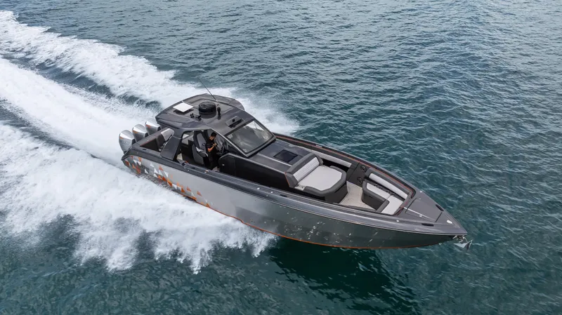 Slide: The Image of 2025 Cigarette 42 Auroris speedboat cruising on open water. - 25