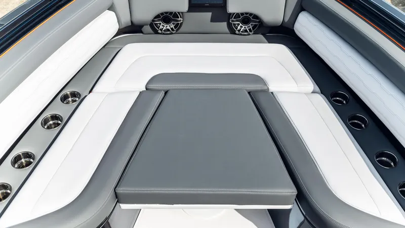Slide: The Image of 2025 Cigarette 42 Auroris boat interior with sleek seating and modern design. - 37