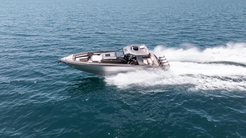 Slide: The Image of 2025 Cigarette 42 Auroris speedboat cruising on open water. - 8