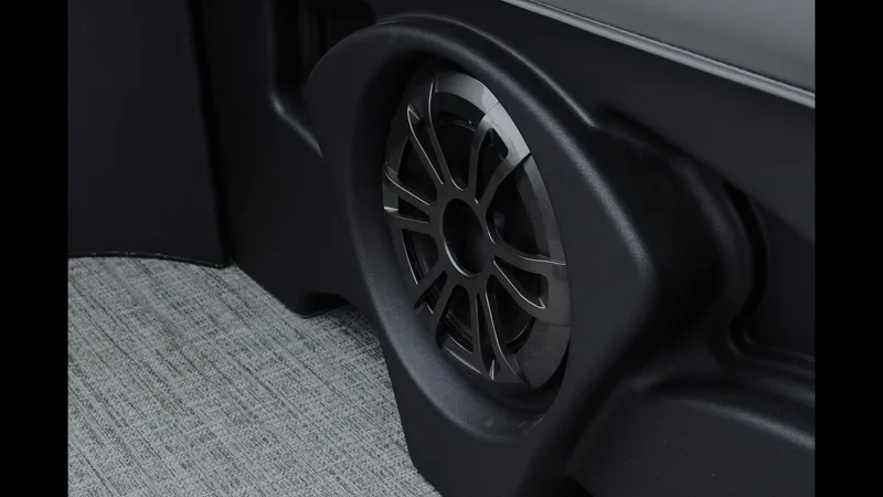 Slide: The Image of Speaker detail in 2025 Tahoe Pontoon Sport 85 Cruise boat interior. - 25
