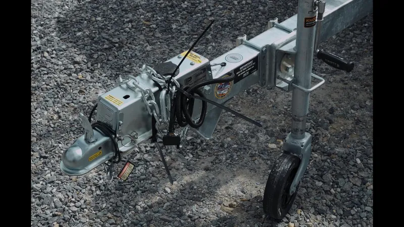 Slide: The Image of Trailer hitch of 2025 Tahoe Pontoon Sport 85 Cruise on gravel surface. - 27