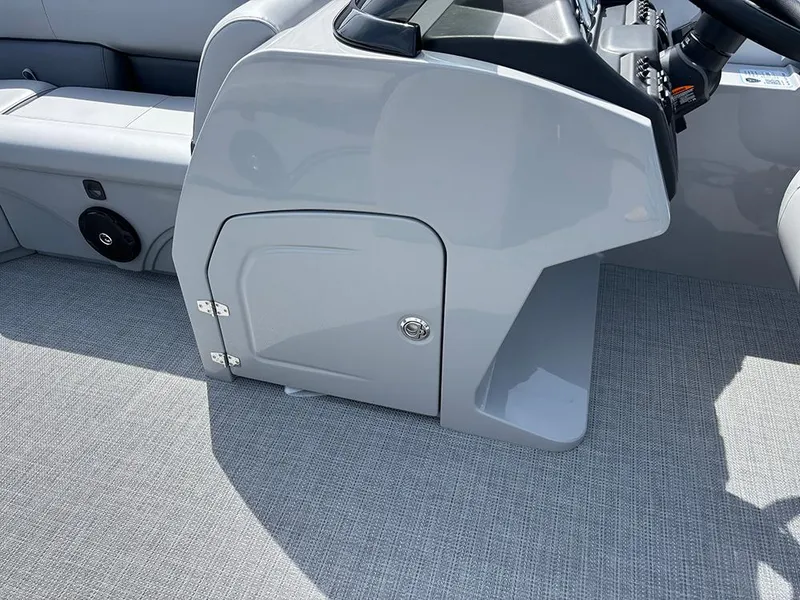 Slide: The Image of 2025 Bentley Pontoons Legacy QSB interior console with sleek design and modern features. - 15