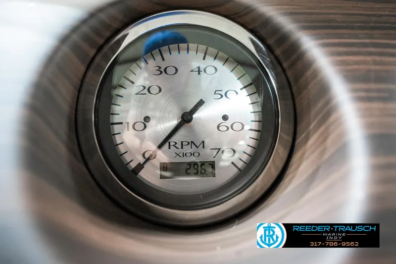 Slide: The Image of RPM gauge of a 2018 Bennington 20 SLMX boat, showing 29.6. - 38