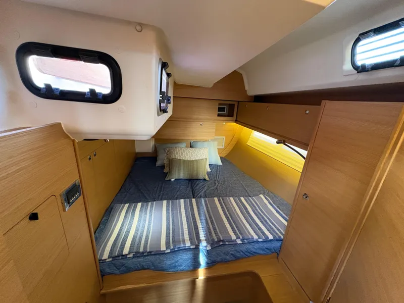 Slide: The Image of Luxurious cabin interior of 2018 Dufour 560 Exclusive yacht with cozy bedding. - 44