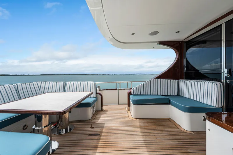 Slide: The Image of Luxury deck of 2021 Steeler 60 S Performance yacht with ocean view. - 17