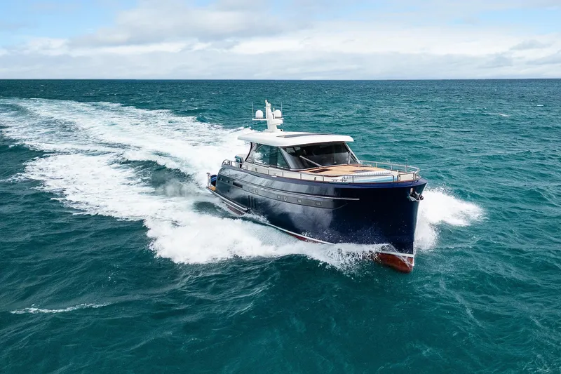 Slide: The Image of Steeler 60 S Performance yacht cruising on open sea, 2021 model. - 3