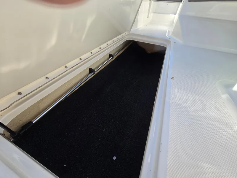 Slide: The Image of 2015 Sea Ray SPX 190 boat storage compartment with black interior lining. - 41