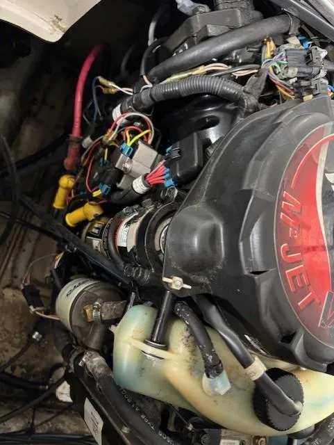 Slide: The Image of Engine of 2002 Sea-Doo Sport Boats 180 Challenger with visible wiring and components. - 6