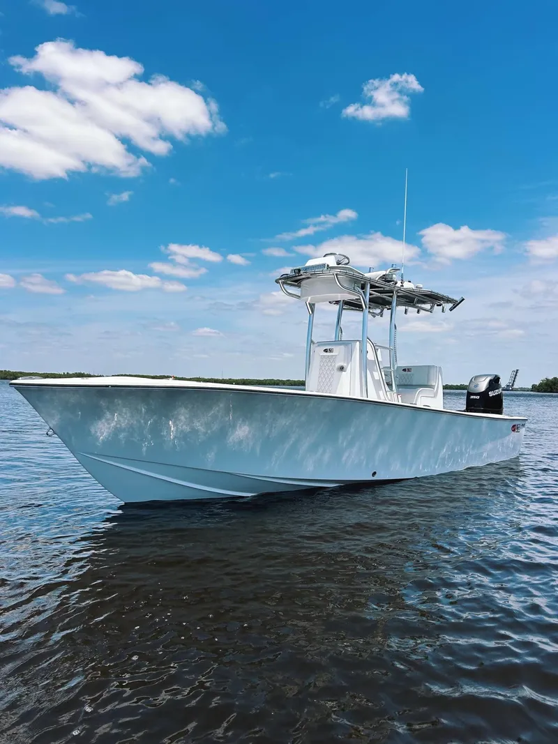 Slide: The Image of 2024 Latitude Tournament Boats LTB 25 on water under blue sky. - 0