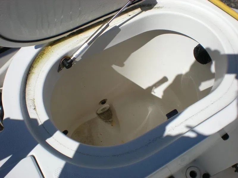 Slide: The Image of Livewell compartment on a 2006 Seaswirl Striper boat, open lid, showing interior details. - 34