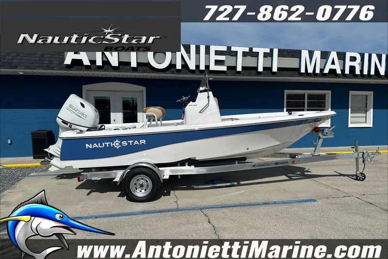 The Image of 2025 NauticStar 194 Bay boat on trailer at Antonietti Marine dealership. - 1