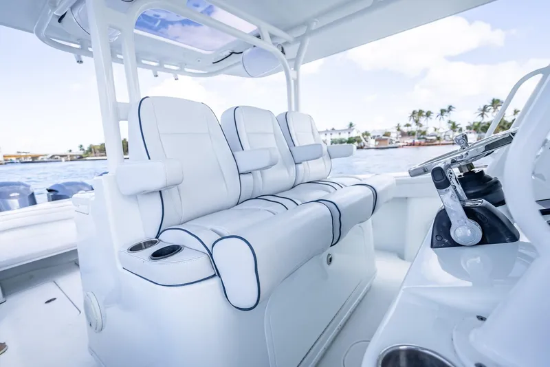 Slide: The Image of Luxurious seating on a 2018 Yellowfin 42 boat with ocean view. - 27