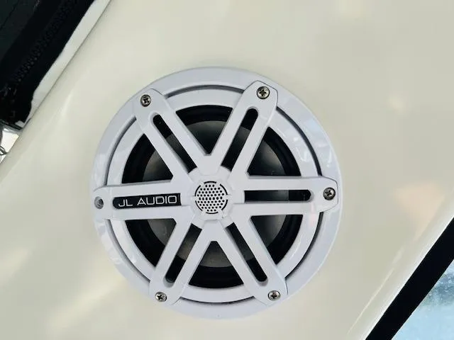 Slide: The Image of White JL Audio speaker on 2003 Sea Ray 380 Sundancer boat. - 16