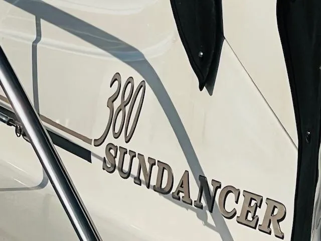 Slide: The Image of Close-up of 2003 Sea Ray 380 Sundancer boat nameplate. - 2