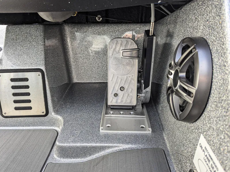 Slide: The Image of Interior of 2025 Falcon F20 PREDATOR boat with pedal and speaker system. - 12
