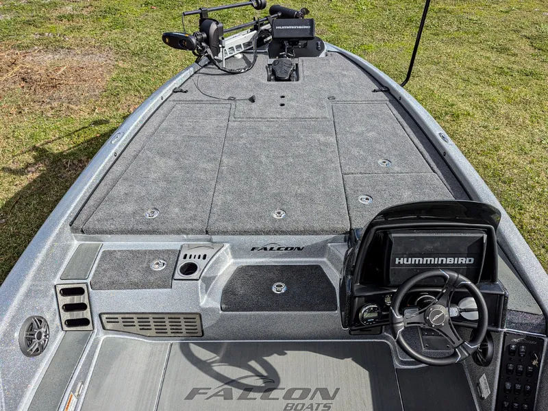 Slide: The Image of 2025 Falcon F20 PREDATOR boat interior with Humminbird electronics and spacious deck. - 7