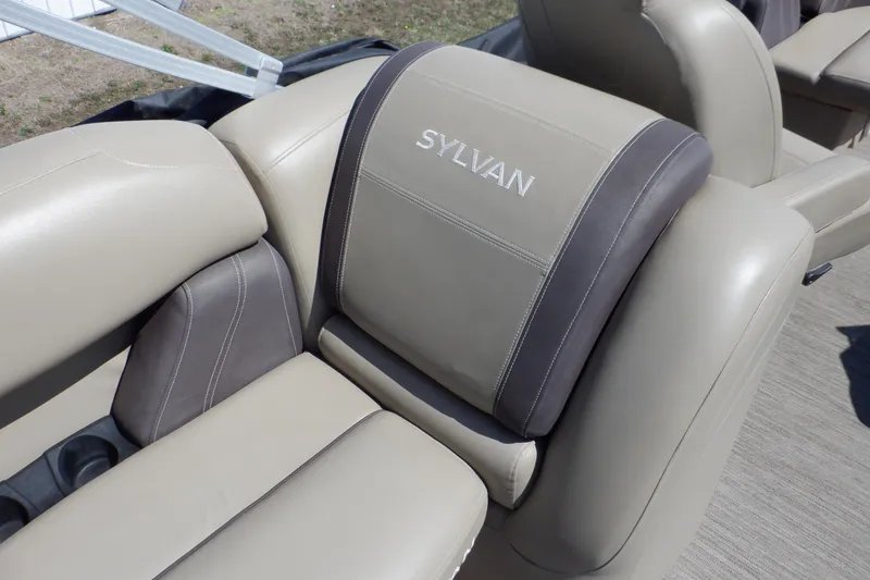 Slide: The Image of 2021 Sylvan Mirage 820 LZ boat seats with beige and brown upholstery. - 28