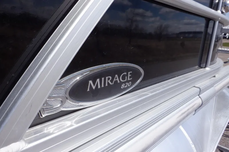 Slide: The Image of 2021 Sylvan Mirage 820 LZ boat nameplate with sleek silver design. - 39