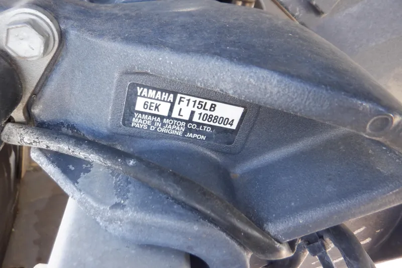 Slide: The Image of Yamaha F115LB engine label on a 2021 Sylvan Mirage 820 LZ boat. - 8