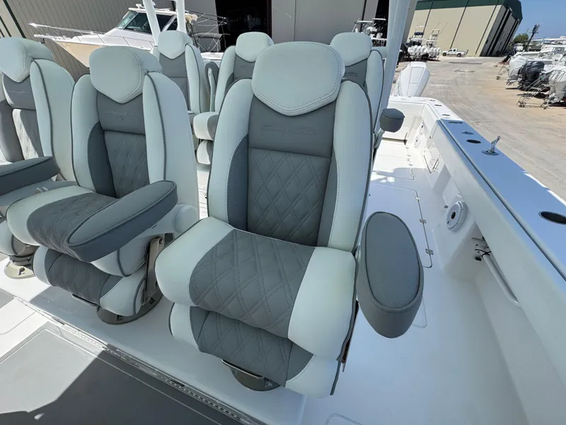 Slide: The Image of Luxurious seating on 2022 Invincible 46 Catamaran, featuring plush, ergonomic design. - 17