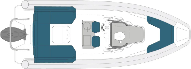 Slide: The Image of Top view of 2025 Highfield ADV7 boat layout with seating and console. - 9