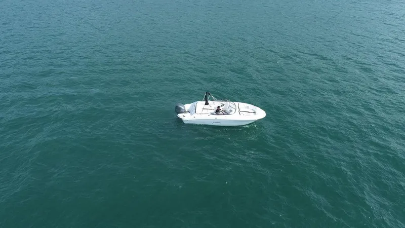 Slide: The Image of Aerial view of 2025 Stingray 231DC boat on open water. - 6