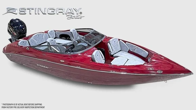 Slide: The Image of 2025 Stingray 23 OSX boat, sleek red design, luxurious seating, powerful engine, modern aesthetics. - 32
