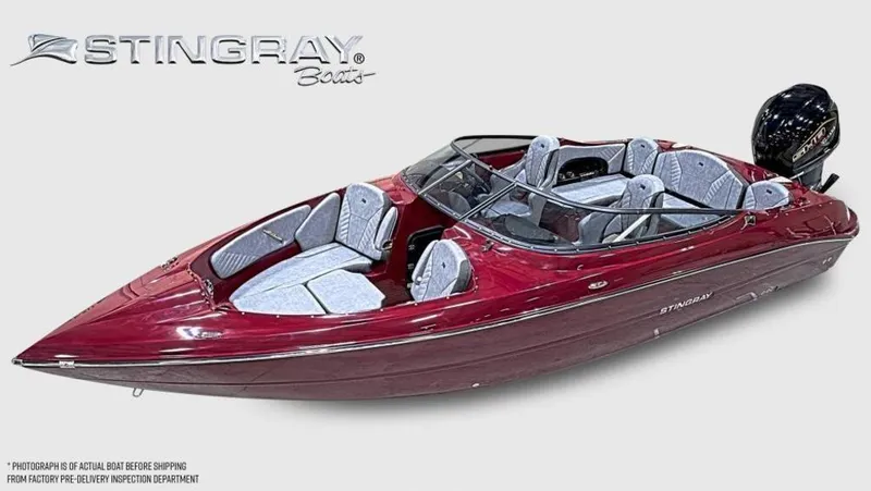 Slide: The Image of 2025 Stingray 23 OSX boat, sleek red design, luxurious seating, modern features. - 34